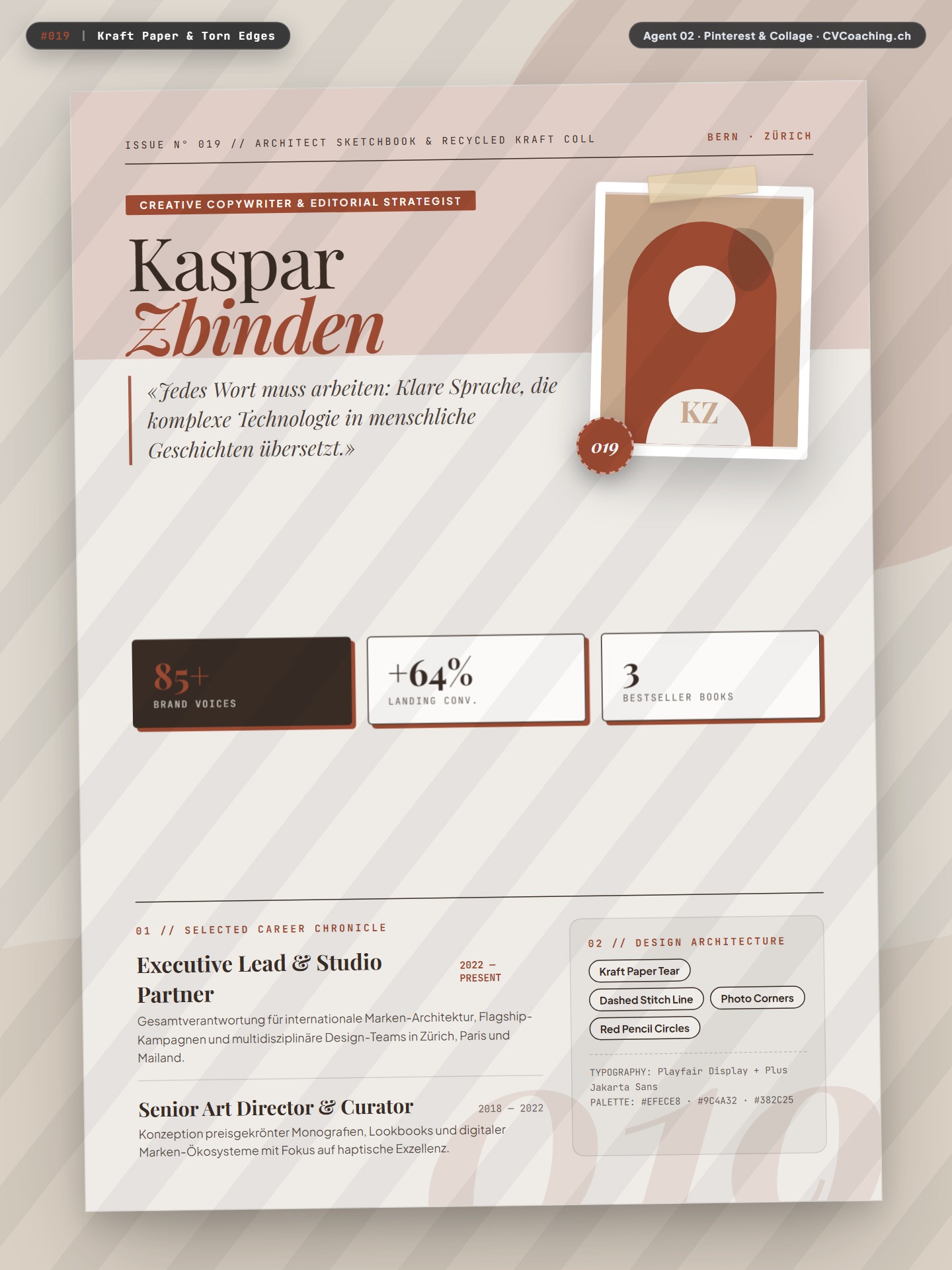#019 Kraft Paper & Torn Edges – Diagonal Kraft Tear, Stitched Seam & Red Editor Marks