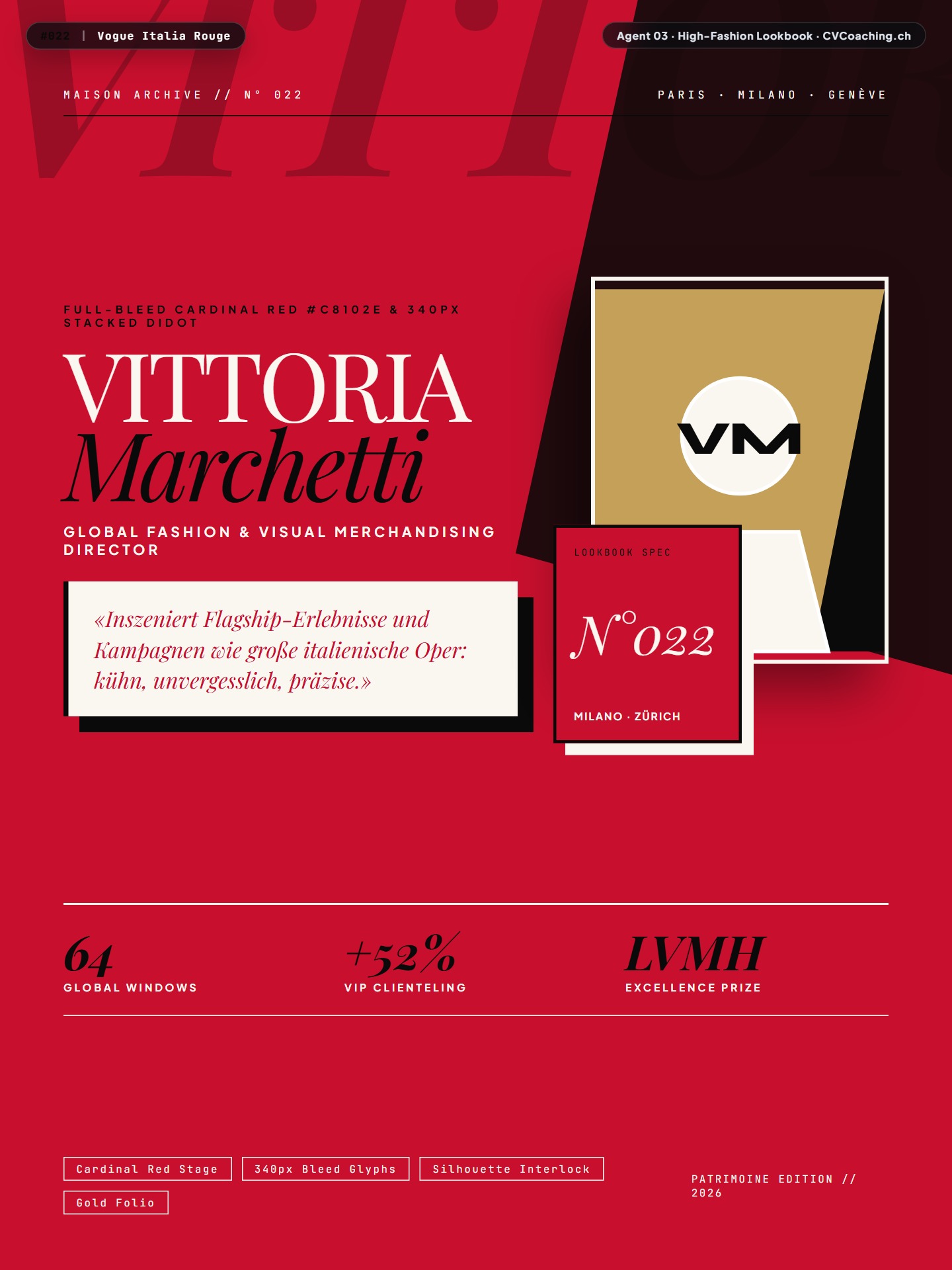 #022 Vogue Italia Rouge – Full-Bleed Cardinal Red #C8102E & 340px Stacked Didot