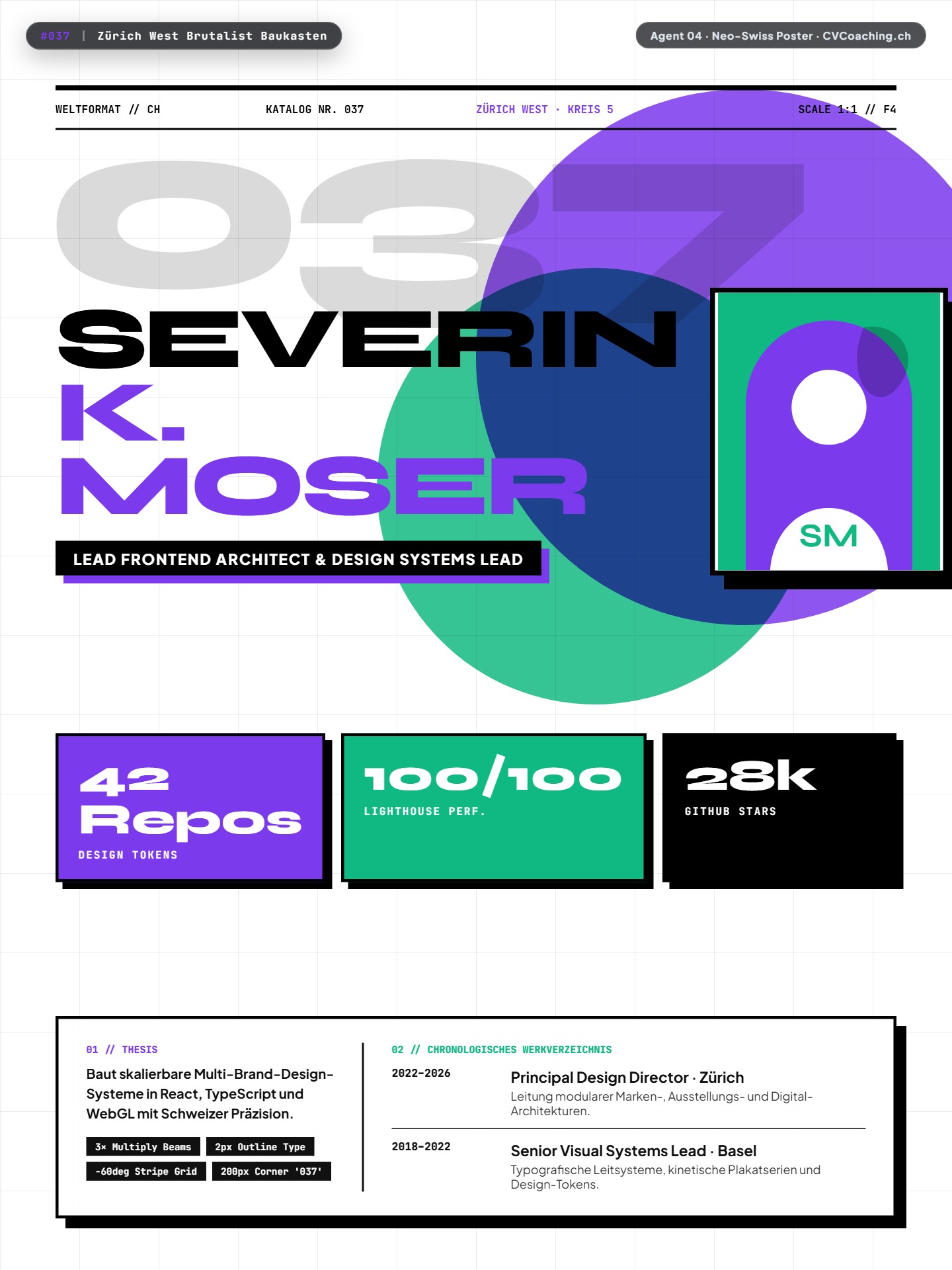 #037 Zürich West Brutalist Baukasten – 60° Mikado Color Beams (Violet, Emerald, Coral) & Stroke Type